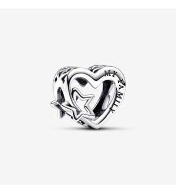 CHARM PANDORA CORAZÓN EN FILIGRANA FAMILIA Y ESTRELLA. 792829C00.