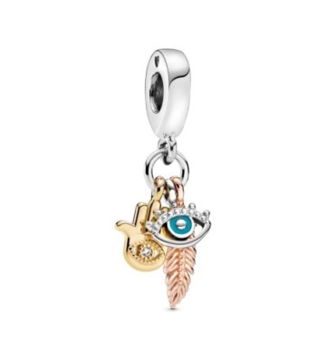 CHARM COLGANTE PANDORA MANO DE FATIMA, OJO TURCO & PLUMA -PANDORA PRIMAVERA- (768785C01)