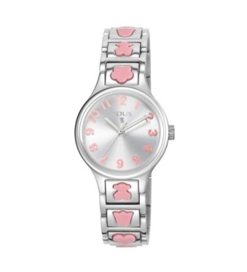 RELOJ TOUS DOLLS DE ACERO CON MOTIVOS DE SILICONA ROSA. 300350550
