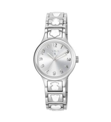 RELOJ TOUS DOLLS DE ACERO CON MOTIVOS DE SILICONA BLANCA. 300350545