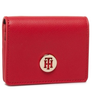 MONEDERO TARJETERO TOMMY HILFIGER TEXTURIZADO CON INSIGNIA CON MONOGRAMA ROJO. AW0AW08007 XAF